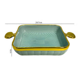 LEMON TREE Blue HH0902 Square Ceramic Snack Platter with Gold Rim & Handles | Stylish Deep Serving Dish| 24 cm